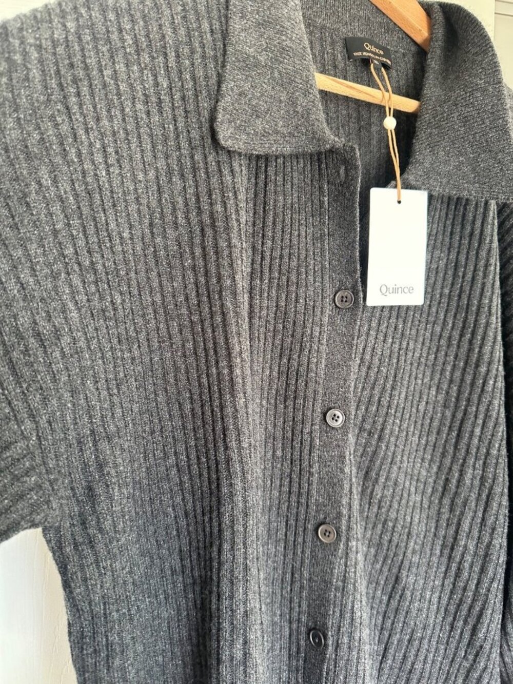 Quince XL Grey Mongolian Cashmere Wide-Rib Oversized Collared Cardigan NEW - Picture 4 of 8